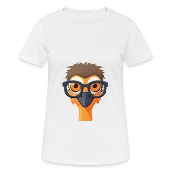 Emu Wearing Glasses Cartoon Kawaii Illustration - Women's Breathable T-Shirt - white - Front - AI Model Female 172 dark (172cm)