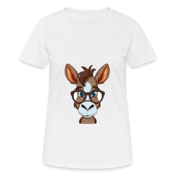 Donkey Wearing Glasses Cartoon Kawaii Illustration - Women's Breathable T-Shirt - white - Front - AI Model Female 172 dark (172cm)