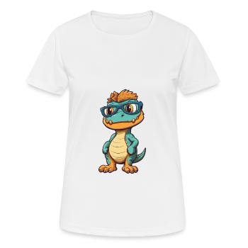 Dinosaur With Glasses Cartoon Kawaii Illustration - Women's Breathable T-Shirt - white - Front - AI Model Female 172 dark (172cm)