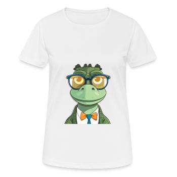 Crocodile With Glasses Cartoon Kawaii Illustration - Women's Breathable T-Shirt - white - Front - AI Model Female 172 dark (172cm)