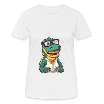 Crocodile With Glasses Cartoon Kawaii Illustration - Women's Breathable T-Shirt - white - Front - AI Model Female 172 dark (172cm)
