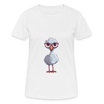 Crane Wearing Glasses Cartoon Kawaii Illustration - Women's Breathable T-Shirt - white - Front - AI Model Female 172 dark (172cm)