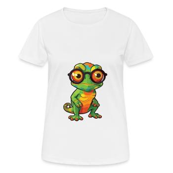 Chameleon With Glasses Cartoon Kawaii Illustration - Women's Breathable T-Shirt - white - Front - AI Model Female 172 dark (172cm)