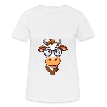 Kuh trägt Brille Cartoon Kawaii Illustration - Frauen T-Shirt atmungsaktiv - Weiß - Vorne - AI Model Female 172 dark (172cm)