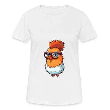 Chicken With Glasses Cartoon Kawaii Illustration - Women's Breathable T-Shirt - white - Front - AI Model Female 172 dark (172cm)
