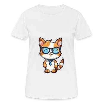 Katze mit Brille Karikatur Kawaii Illustration - Frauen T-Shirt atmungsaktiv - Weiß - Vorne - AI Model Female 172 dark (172cm)