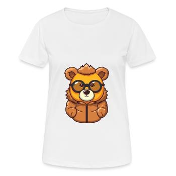 ours portant des lunettes dessin animé Kawaii Illustration - T-shirt respirant Femme - blanc - Devant - AI Model Female 172 dark (172cm)