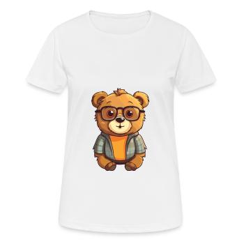 ours portant des lunettes dessin animé Kawaii Illustration - T-shirt respirant Femme - blanc - Devant - AI Model Female 172 dark (172cm)