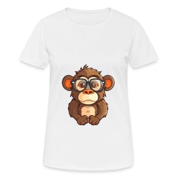 Babouin portant des lunettes Dessin animé Kawaii Illustration - T-shirt respirant Femme - blanc - Devant - AI Model Female 172 dark (172cm)