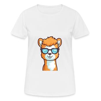 Alpaca Wearing Glasses Cartoon Kawaii Illustration - Women's Breathable T-Shirt - white - Front - AI Model Female 172 dark (172cm)