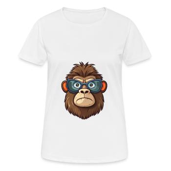 Babouin portant des lunettes Dessin animé Kawaii Illustration - T-shirt respirant Femme - blanc - Devant - AI Model Female 172 dark (172cm)