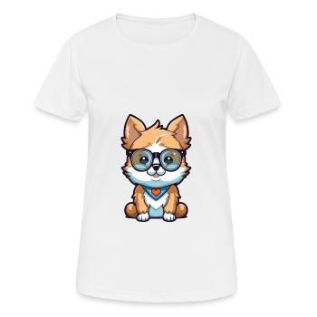 chien portant des lunettes dessin animé Kawaii Illustration - T-shirt respirant Femme - blanc - Devant - AI Model Female 172 dark (172cm)