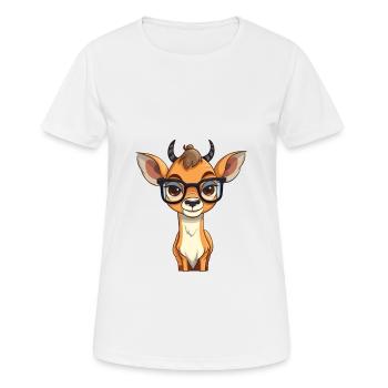 Antelope With Glasses Cartoon Kawaii Illustration - Women's Breathable T-Shirt - white - Front - AI Model Female 172 dark (172cm)