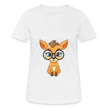 Antelope With Glasses Cartoon Kawaii Illustration - Women's Breathable T-Shirt - white - Front - AI Model Female 172 dark (172cm)