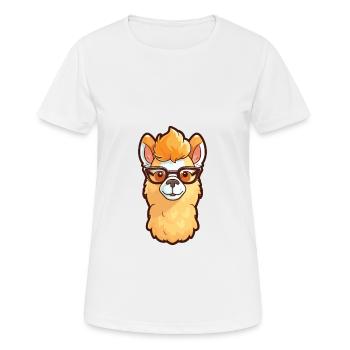 Alpaca Wearing Glasses Cartoon Kawaii Illustration - Women's Breathable T-Shirt - white - Front - AI Model Female 172 dark (172cm)