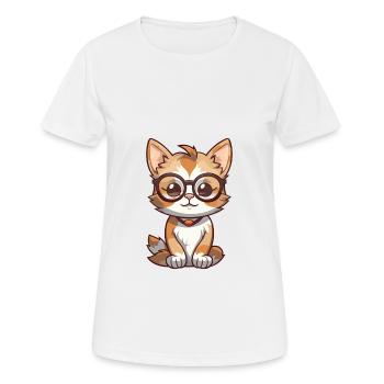 Katze mit Brille Karikatur Kawaii Illustration - Frauen T-Shirt atmungsaktiv - Weiß - Vorne - AI Model Female 172 dark (172cm)