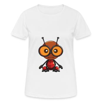 Ant Wearing Glasses Cartoon Kawaii Illustration - Women's Breathable T-Shirt - white - Front - AI Model Female 172 dark (172cm)