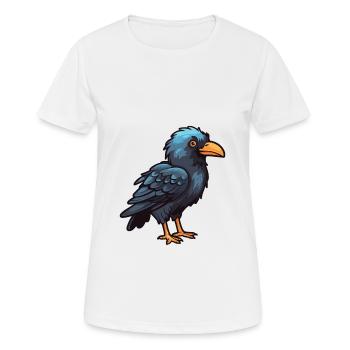 Raven Cartoon Kawaii Watercolor Illustration - Women's Breathable T-Shirt - white - Front - AI Model Female 172 dark (172cm)