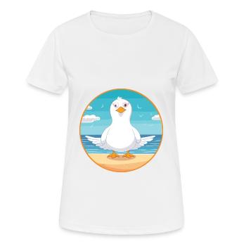 Möwe Karikatur Yoga Strand Sommer Illustration - Frauen T-Shirt atmungsaktiv - Weiß - Vorne - AI Model Female 172 dark (172cm)