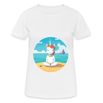 Einhorn-Cartoon-Yoga-Strand-Sommer-Illustration - Frauen T-Shirt atmungsaktiv - Weiß - Vorne - AI Model Female 172 dark (172cm)