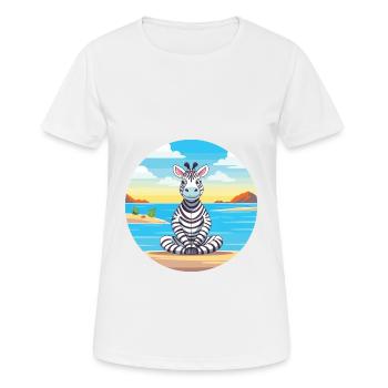 Zebra Cartoon Yoga Beach Summer Illustration - Women's Breathable T-Shirt - white - Front - AI Model Female 172 dark (172cm)