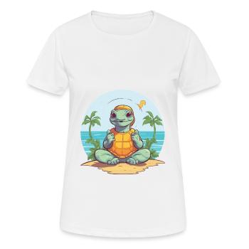 Turtle Cartoon Yoga Beach Summer Illustration - Women's Breathable T-Shirt - white - Front - AI Model Female 172 dark (172cm)