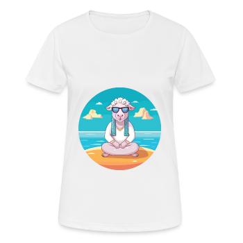 Sheep Cartoon Yoga Beach Summer Illustration - Women's Breathable T-Shirt - white - Front - AI Model Female 172 dark (172cm)