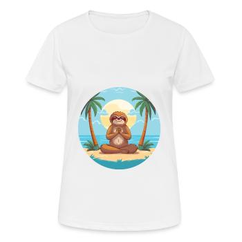 Sloth Cartoon Yoga Beach Summer Illustration - Women's Breathable T-Shirt - white - Front - AI Model Female 172 dark (172cm)