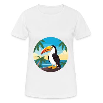 Toucan Cartoon Yoga Beach Illustration d’été - T-shirt respirant Femme - blanc - Devant - AI Model Female 172 dark (172cm)