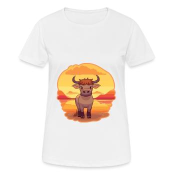 Bull Lustige Karikatur Kawaii Strand Illustration - Frauen T-Shirt atmungsaktiv - Weiß - Vorne - AI Model Female 172 dark (172cm)