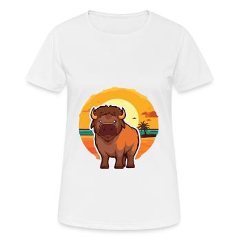 Bison Drôle de dessin animé Kawaii Beach Illustration - T-shirt respirant Femme - blanc - Devant - AI Model Female 172 dark (172cm)