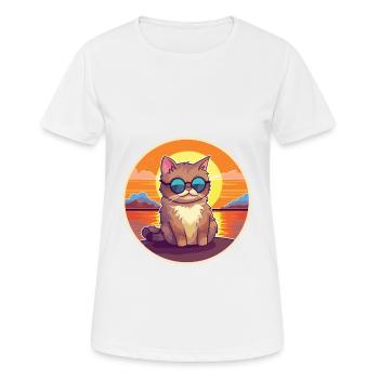 Cat Funny Cartoon Kawaii Beach Illustration - Women's Breathable T-Shirt - white - Front - AI Model Female 172 dark (172cm)