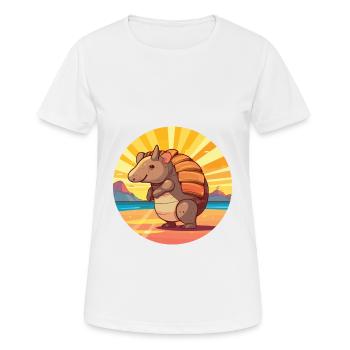 Armadillo Funny Cartoon Kawaii Beach Illustration - Women's Breathable T-Shirt - white - Front - AI Model Female 172 dark (172cm)
