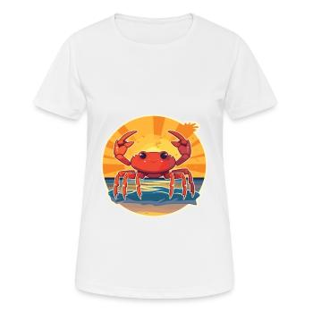 Crab Funny Cartoon Kawaii Beach Illustration - Women's Breathable T-Shirt - white - Front - AI Model Female 172 dark (172cm)