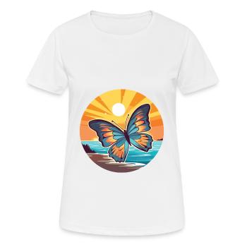 Butterfly Funny Cartoon Kawaii Beach Illustration - Women's Breathable T-Shirt - white - Front - AI Model Female 172 dark (172cm)
