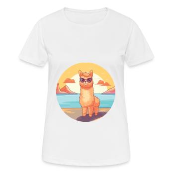 Alpaca Funny Cartoon Kawaii Beach Illustration - Women's Breathable T-Shirt - white - Front - AI Model Female 172 dark (172cm)