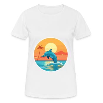 Dolphin Funny Cartoon Kawaii Beach Illustration - Women's Breathable T-Shirt - white - Front - AI Model Female 172 dark (172cm)