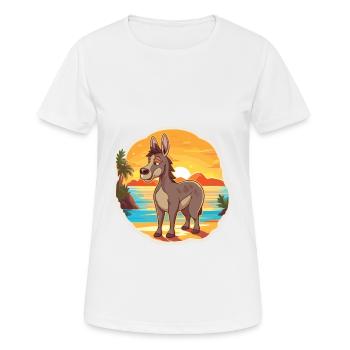 Donkey Funny Cartoon Kawaii Beach Illustration - Women's Breathable T-Shirt - white - Front - AI Model Female 172 dark (172cm)