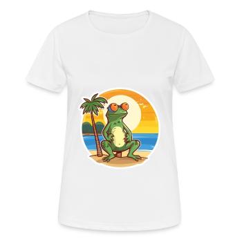 Frog Funny Cartoon Kawaii Beach Illustration - Women's Breathable T-Shirt - white - Front - AI Model Female 172 dark (172cm)