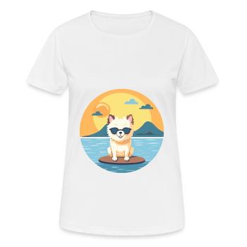 Hund lustige Karikatur Kawaii Strand Illustration - Frauen T-Shirt atmungsaktiv - Weiß - Vorne - AI Model Female 172 dark (172cm)
