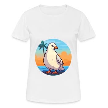Dove Funny Cartoon Kawaii Beach Illustration - Women's Breathable T-Shirt - white - Front - AI Model Female 172 dark (172cm)