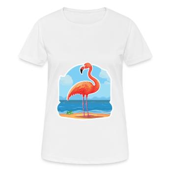 Flamingo Lustige Karikatur Kawaii Strand Illustration - Frauen T-Shirt atmungsaktiv - Weiß - Vorne - AI Model Female 172 dark (172cm)