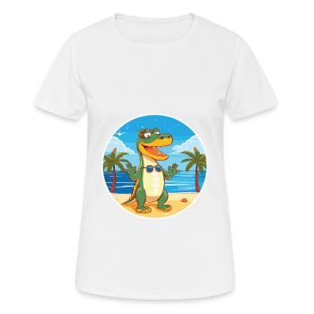 Crocodile Funny Cartoon Kawaii Beach Illustration - Women's Breathable T-Shirt - white - Front - AI Model Female 172 dark (172cm)