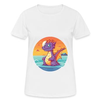 Dragon Funny Cartoon Kawaii Beach Illustration - Women's Breathable T-Shirt - white - Front - AI Model Female 172 dark (172cm)
