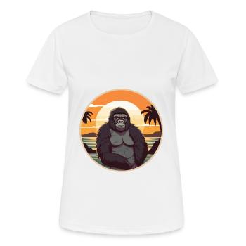 Gorilla Funny Cartoon Kawaii Beach Illustration - Women's Breathable T-Shirt - white - Front - AI Model Female 172 dark (172cm)