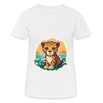 Jaguar Lustige Karikatur Kawaii Strand Illustration - Frauen T-Shirt atmungsaktiv - Weiß - Vorne - AI Model Female 172 dark (172cm)