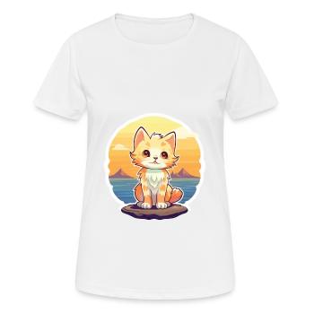 Kätzchen lustige Karikatur Kawaii Strand Illustration - Frauen T-Shirt atmungsaktiv - Weiß - Vorne - AI Model Female 172 dark (172cm)