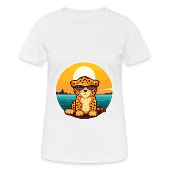 Leopard Funny Cartoon Kawaii Beach Illustration - Women's Breathable T-Shirt - white - Front - AI Model Female 172 dark (172cm)
