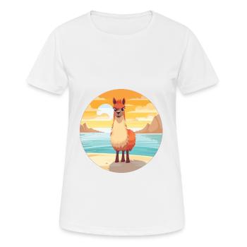 Llama Funny Cartoon Kawaii Beach Illustration - Women's Breathable T-Shirt - white - Front - AI Model Female 172 dark (172cm)