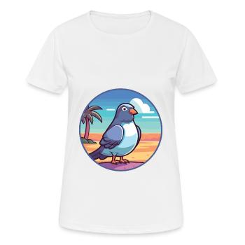 Pigeon Funny Cartoon Kawaii Beach Illustration - Women's Breathable T-Shirt - white - Front - AI Model Female 172 dark (172cm)